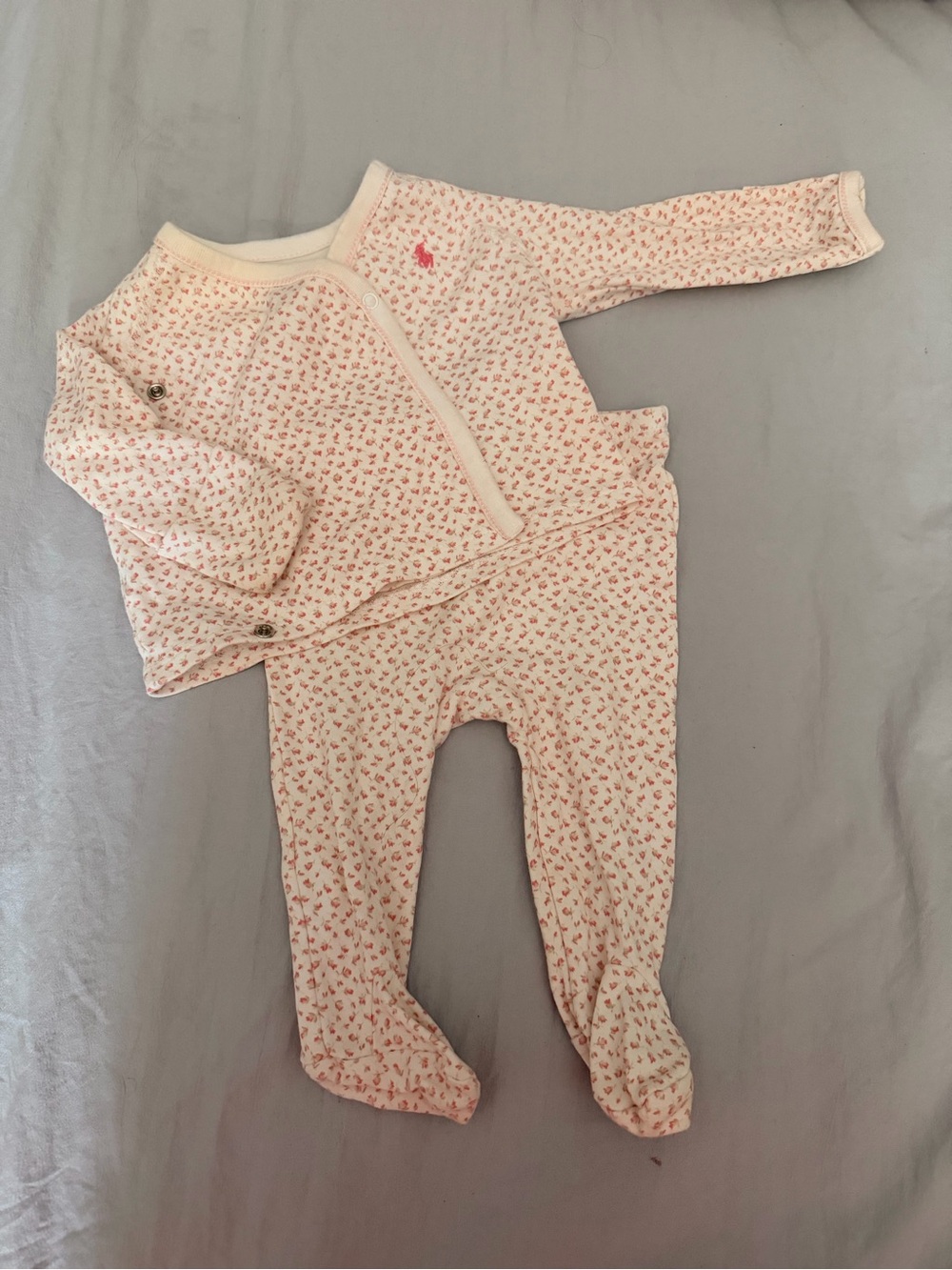 Ralph Lauren Cream Pink Floral Footed One-Piece
